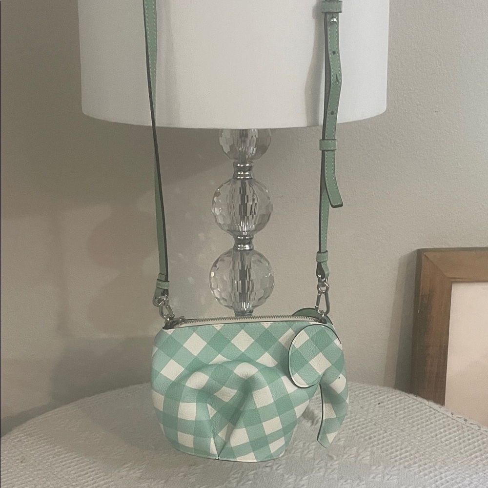LOEWE Mint Checkered Elephant Crossbody Bag